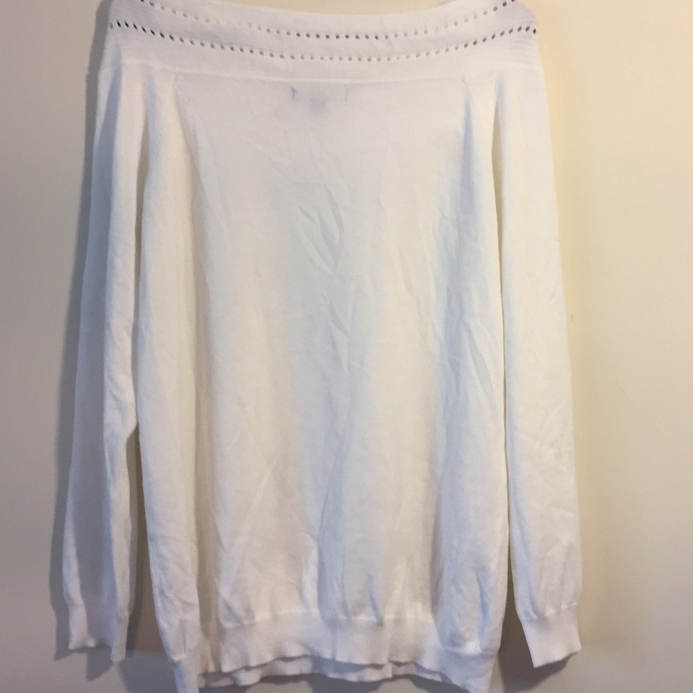 Roz And Ali White Rhinestone Crochet Sweater - Picture 7 of 8